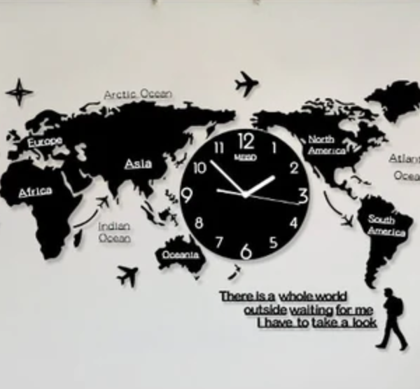 NEW Design Good Quality World Map Unique Wall Decoration Hanging Clock Wall Clock for Home & Living Room & Office.